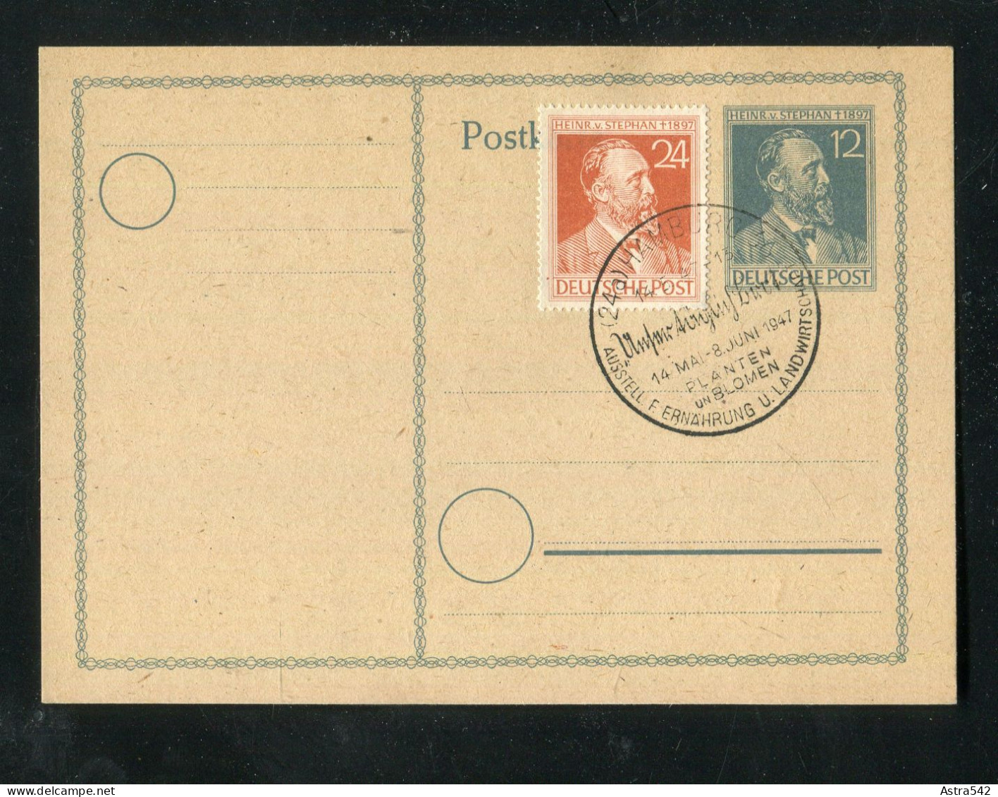 "ALL. BESETZUNG" 1947, SSt. "HAMBURG, Ausstell. F. Ernaehrung U. Landwirtschaft" Auf Postkarte (C149) - Entiers Postaux