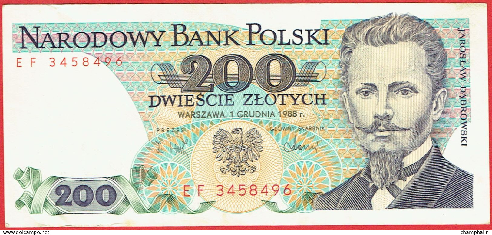 Pologne - Billet De 200 Zlotych - 1er Décembre 1988 - Jaroslaw Dabrowski - P144c - Pologne