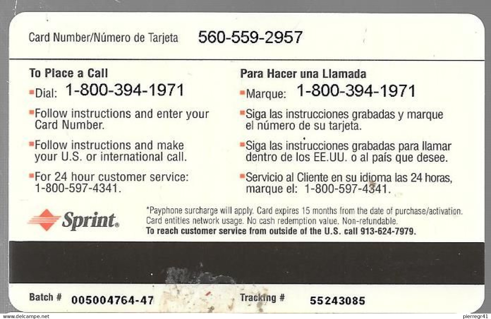 CARTE- PREPAYEE-USA-SPRINT-100U-FONCARD-Plastic Epais-Glacé-T BE-RARE - Sprint