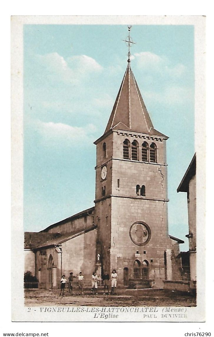 CPA 55 VIGNEULLES LES HATTONCHATEL Eglise Petite Animation Carte Colorisée - Vigneulles Les Hattonchatel