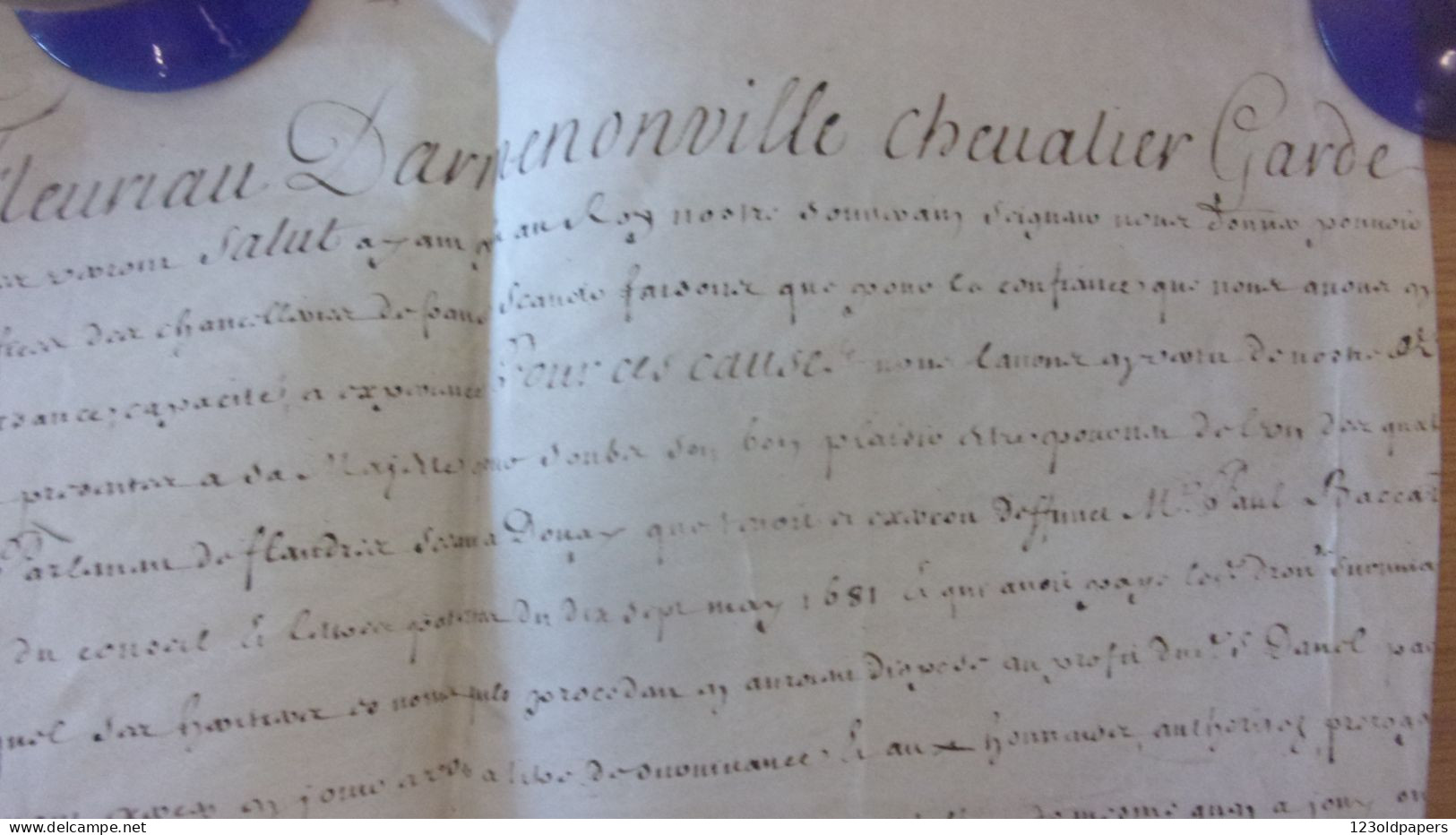 1724 Fleuriau d'Armenonville, GARDE DES SCEAUX CACHET CIRE DOUAI FLANDRES LIEVIN DANEL CHANCELLERIE CHEVALIER NOMINATION