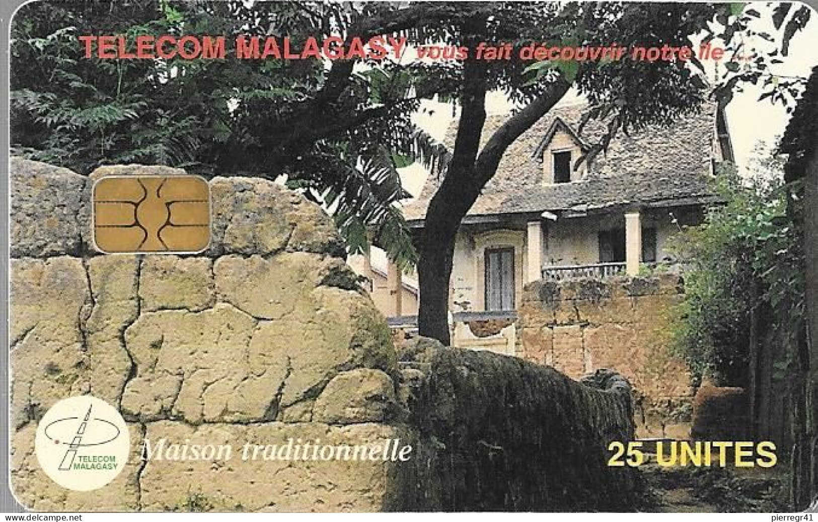 CARTE--PUCE-25U--SA2-MADAGASCAR-MAISON TRADITIONNELLE-UTILISE-1.500000Ex-V°GN°Lasers-TBE - Madagaskar