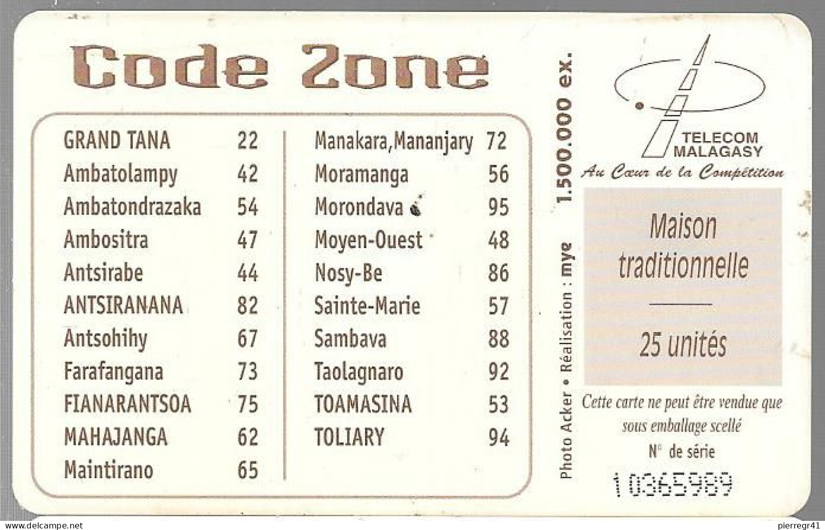 CARTE--PUCE-25U--SA2-MADAGASCAR-MAISON TRADITIONNELLE-UTILISE-1.500000Ex-V°GN°Lasers-TBE - Madagaskar