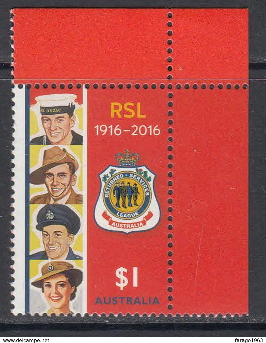 2016 Australia RSL Royal Services League Military Uniforms Complete Set Of 1 MNH  @ BELOW Face Value - Ongebruikt