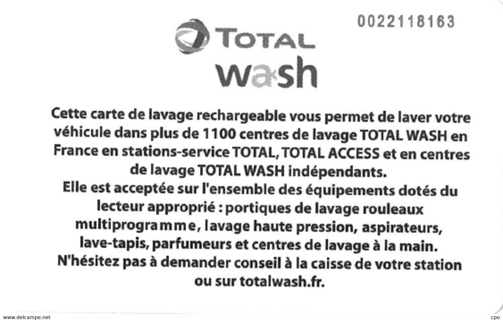 # Carte A Puce Portemonnaie Lavage Total - 1100 Stations - Plante Et Gouttes - Carte De Lavage Rechargeable - Mate - Car Wash Cards