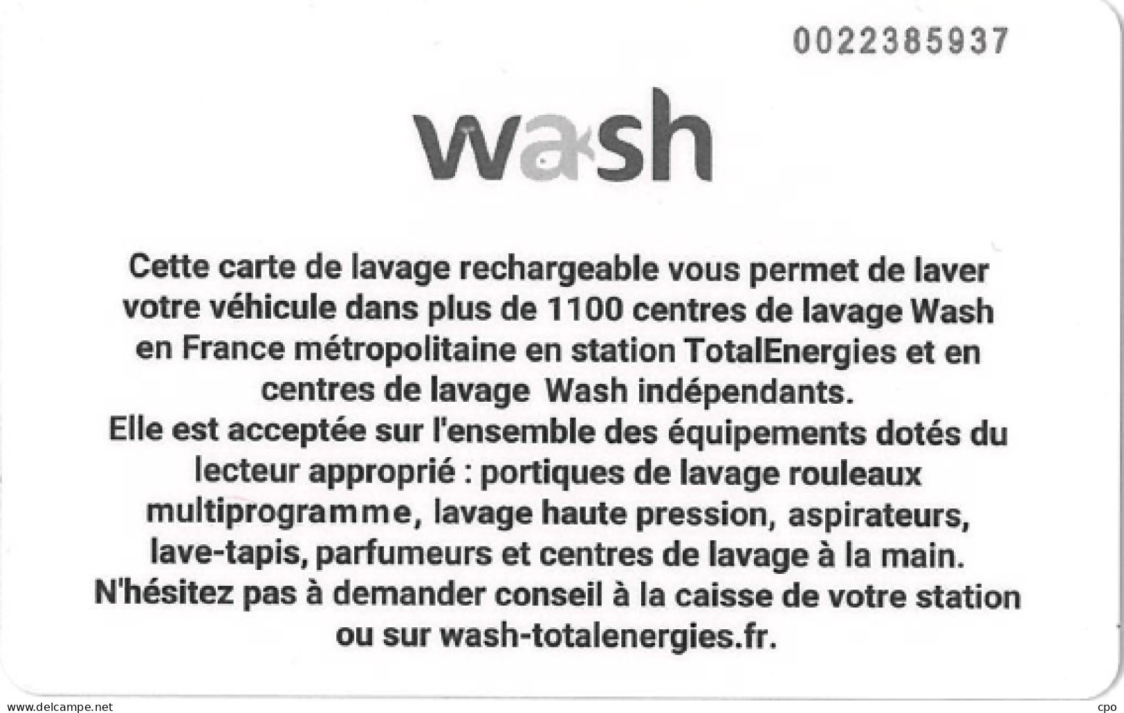 # Carte A Puce Portemonnaie Lavage Total Energies - Puce 2 - 1100 Stations - Plante - Carte De Lavage - TBE - Car Wash Cards