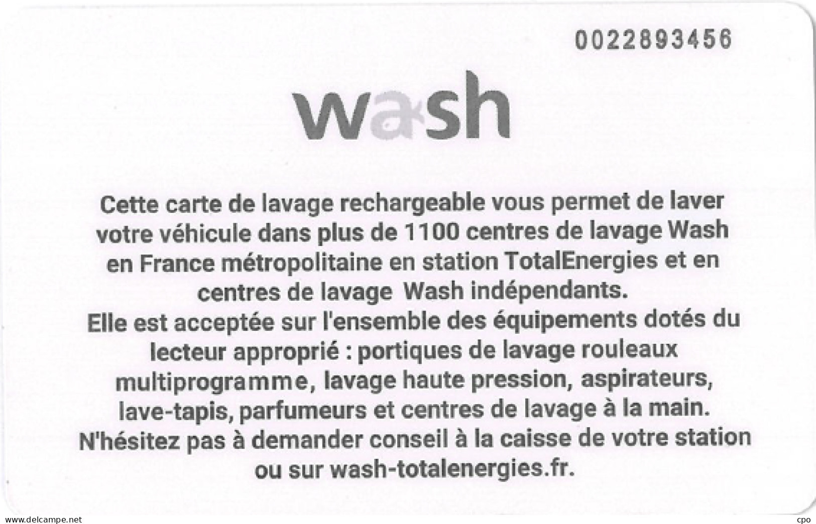 # Carte A Puce Portemonnaie Lavage Total Energies - Puce 1 - 1100 Stations - Plante - Carte De Lavage - TBE - Lavage Auto