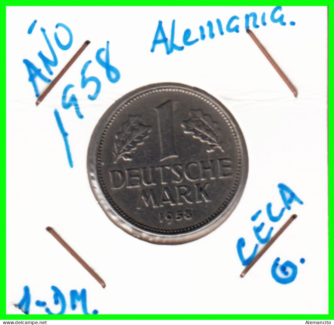 ALEMANIA FEDERAL - DEUTSCHLAND - GERMANY –  MONEDA DE LA REPUBLICA FEDERAL DE ALEMANIA DE 1.00 DM-DEL AÑO 1958 CECA-G - 1 Mark