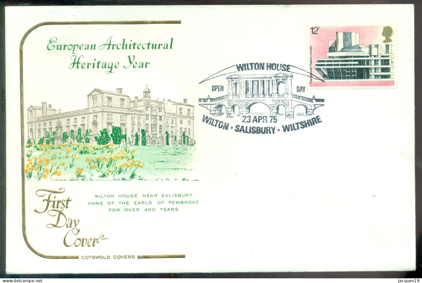 Great Britain 1975 FDC European Architectural Heritage Year Special Cancel Wilton House - 1971-1980 Decimal Issues