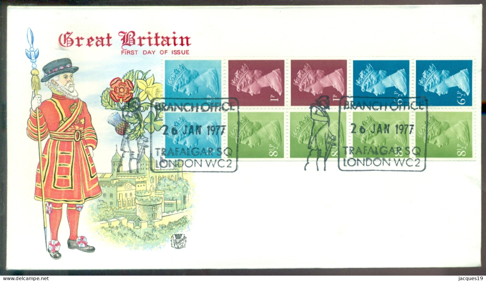 Great Britain 1977 FDC Booklet Pane Machin FB1A - 1971-1980 Decimal Issues