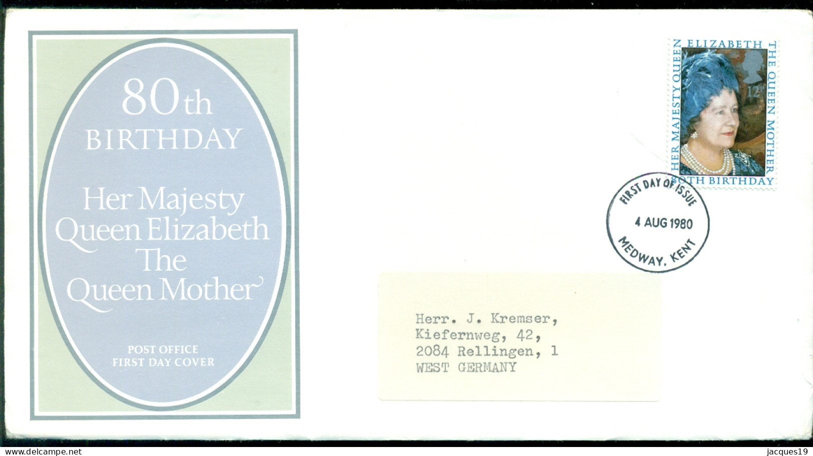 Great Britain 1980 FDC 80th Birthday The Queen Mother - 1971-1980 Decimal Issues