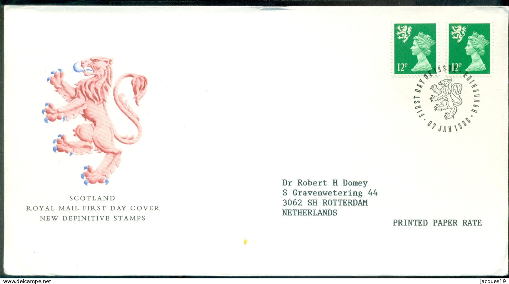 Great Britain 1986 FDC Scotland Machins SG S37 (2) January 7th - Scotland