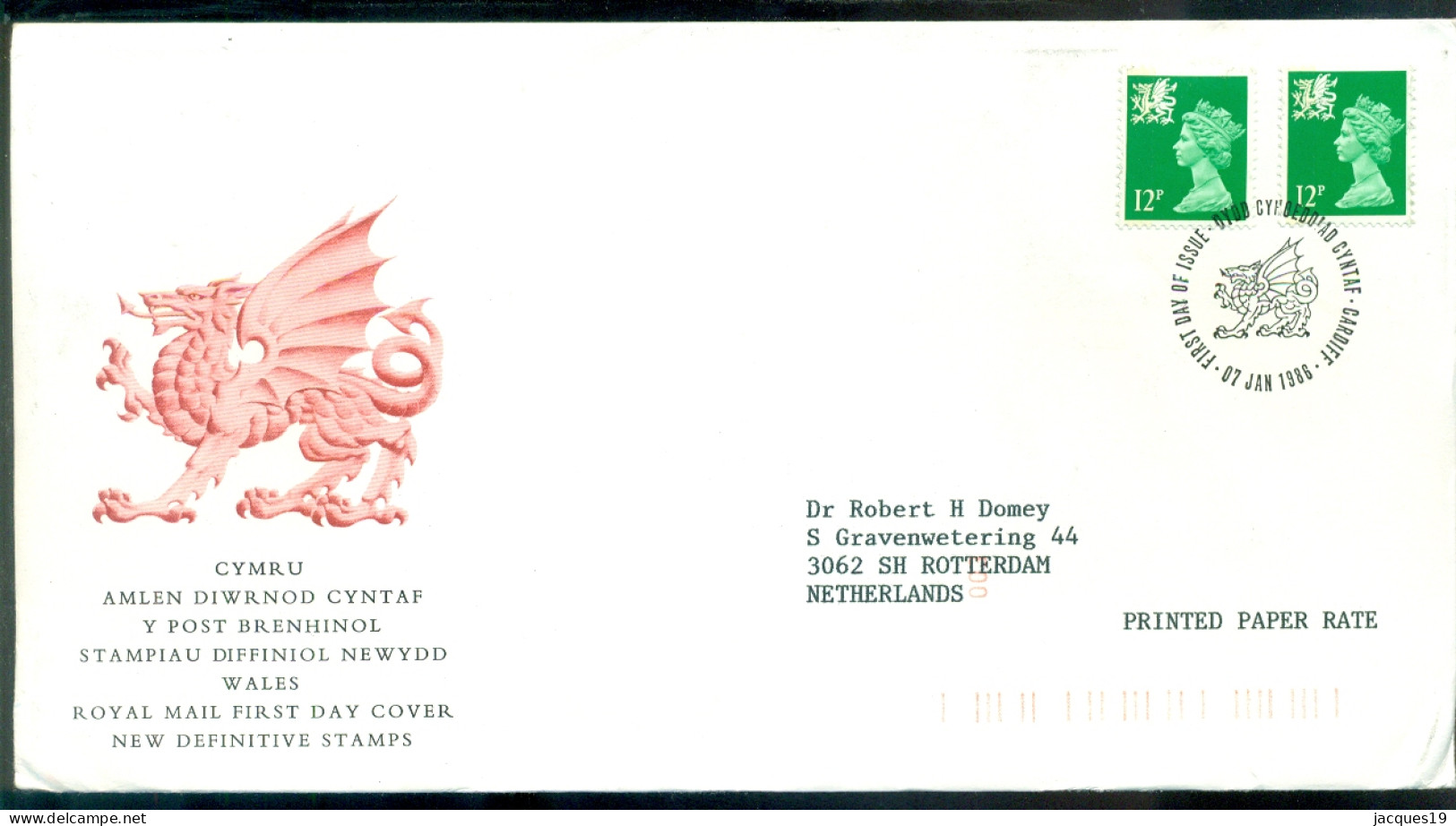 Great Britain 1986 FDC Wales Machins SG W36 (2) January 7th - Pays De Galles