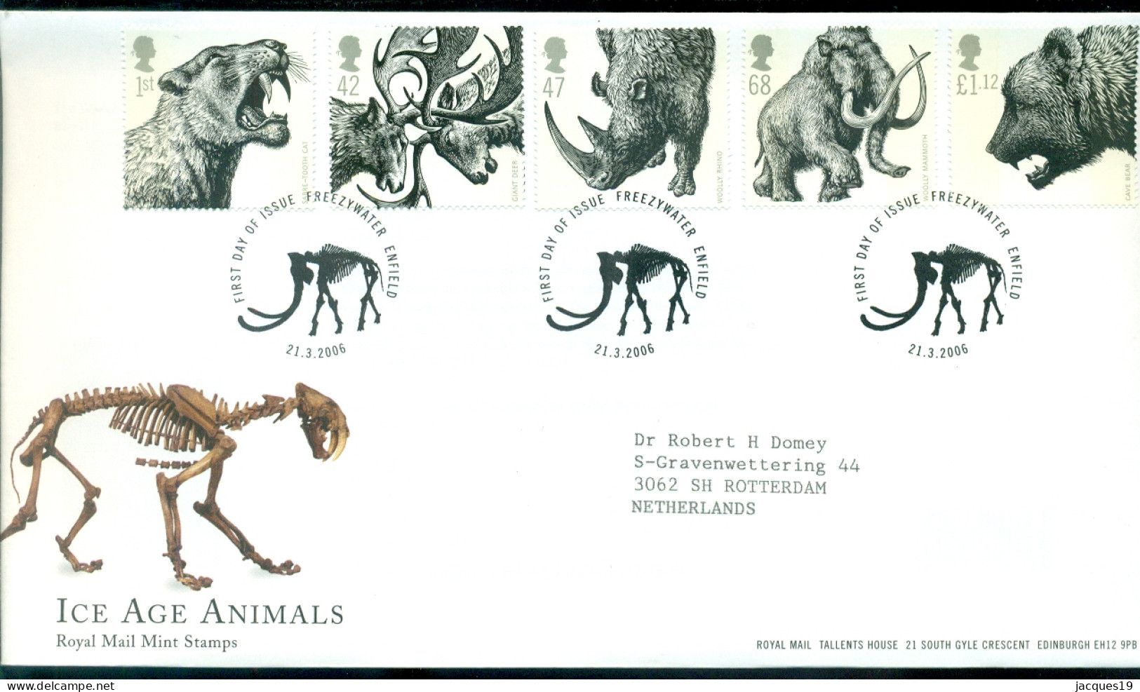 Great Britain 2006 FDC Ice Age Animals - 2001-2010 Em. Décimales