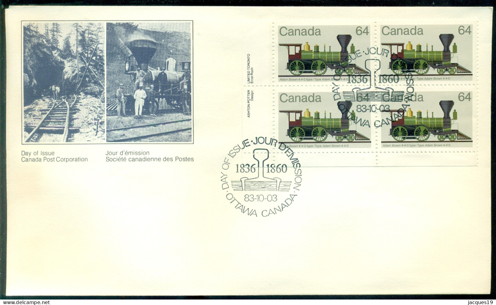 Canada 1983 FDC Locomotive Scott 1002 Block Of 4 - 1981-1990