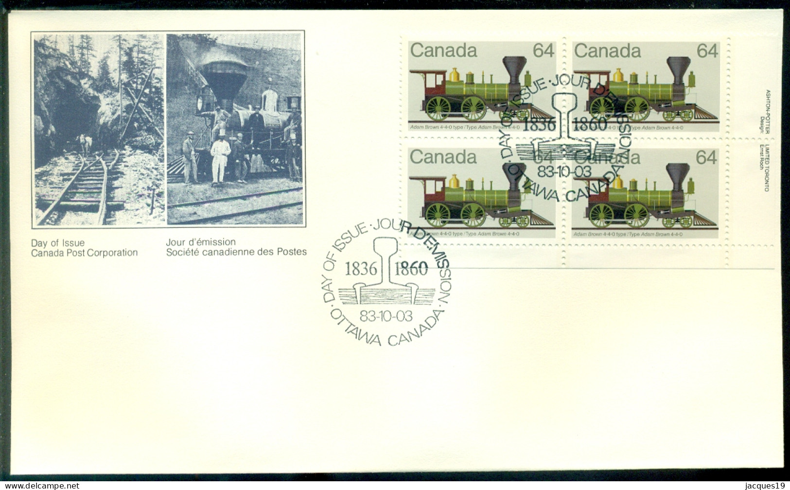 Canada 1983 FDC Locomotive Scott 1002 Block Of 4 - 1981-1990