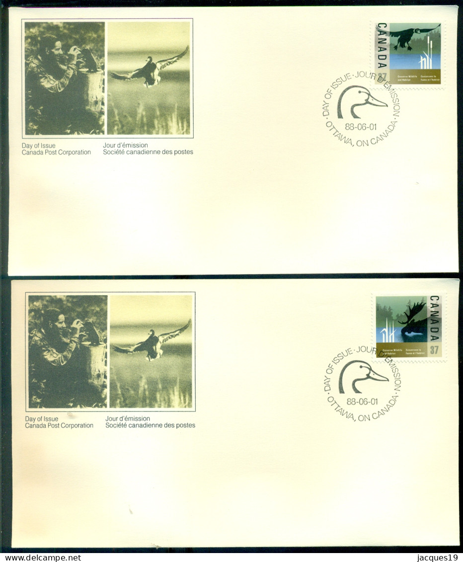 Canada 1988 FDC's (2) Wildlife And Habitat Conservation Scott 1204-1205 - 1981-1990