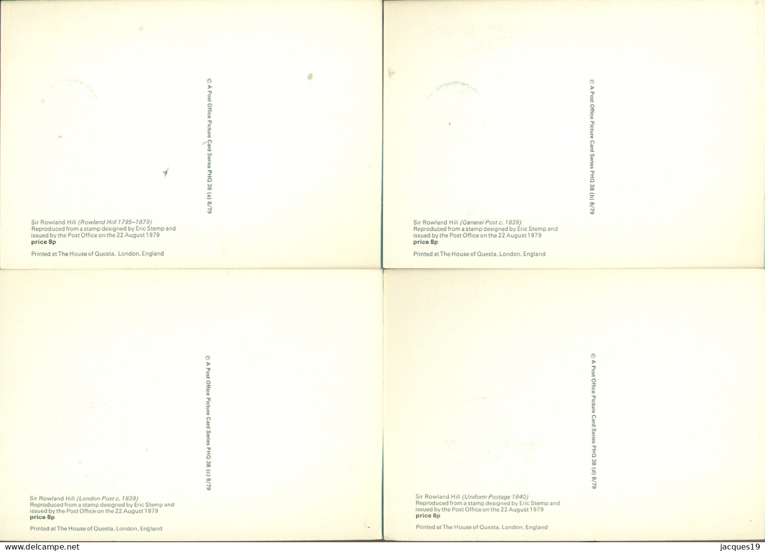 Great Britain 1979 Maximum Cards (4) Death Cenetenary Of Sir Rowland Hill - Carte Massime