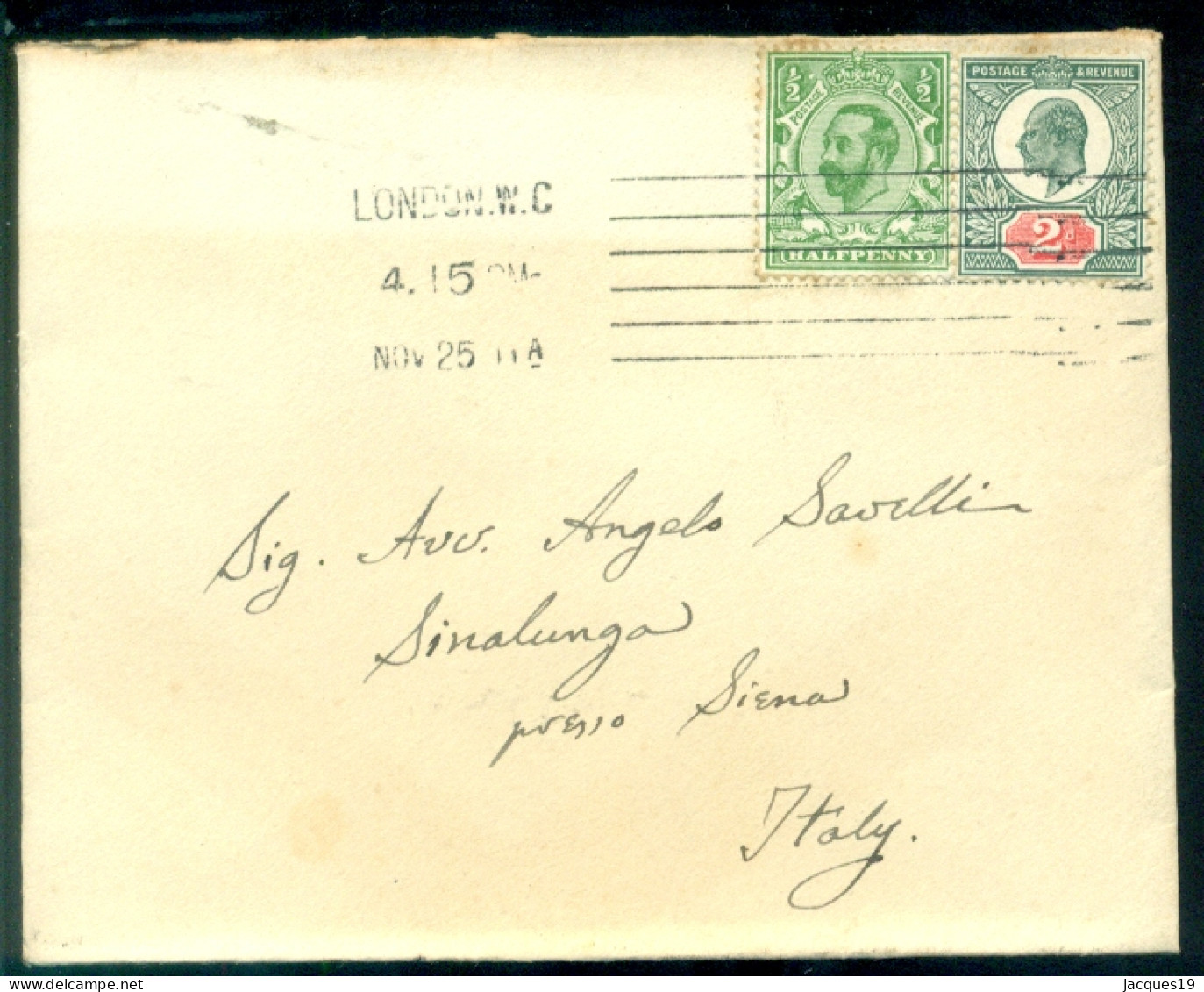 Great Britain 1911 Cover From London To Sinalunga (Siena) Italy With SG 228 (?) And 324 (?) - Ongebruikt