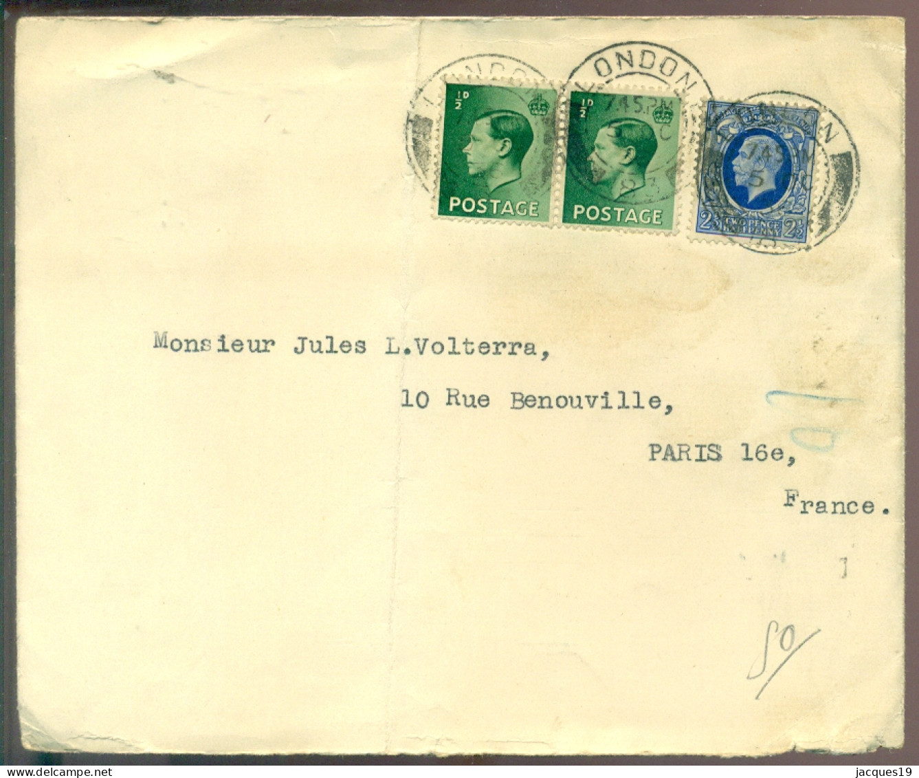 Great Britain 1936 Cover From London To Paris With SG 443 And 457 - Briefe U. Dokumente