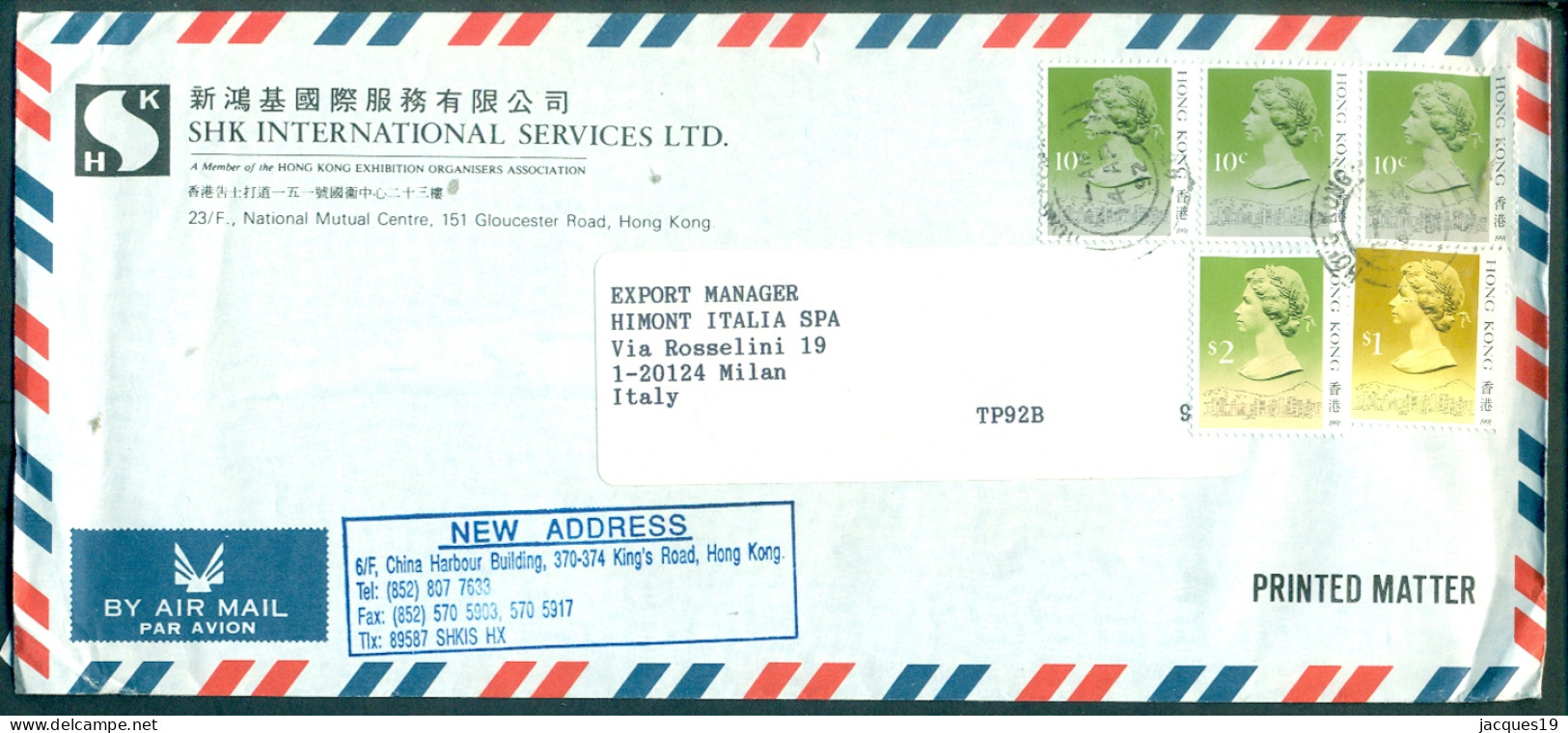 Hong Kong 1991 Airmail Cover To Italy - Briefe U. Dokumente