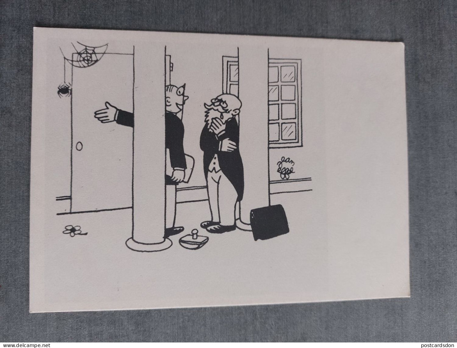 Jean Effel. "Diplomacy World"  - Spider - Old Postcard - 1962 Satirical - Effel