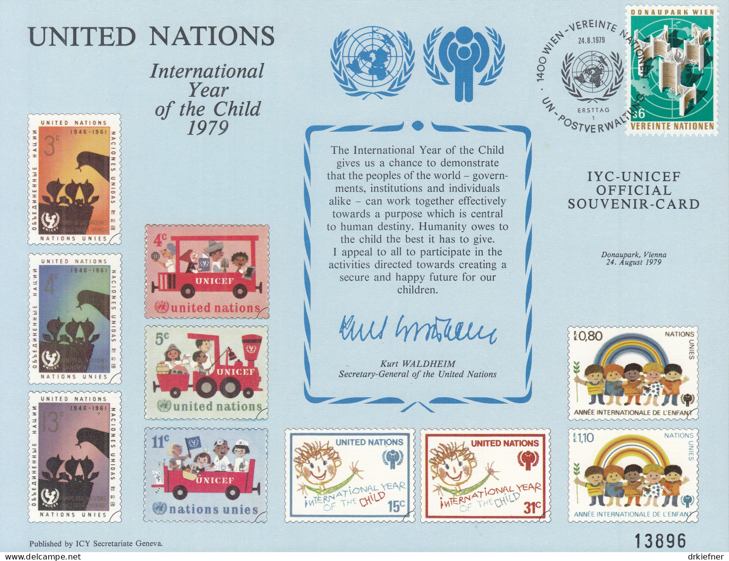 UNO NEW YORK  Erinnerungskarte 15, W-FDC, Englisch, 10 Jahre Jahr Der Jugend, 1979 - Storia Postale