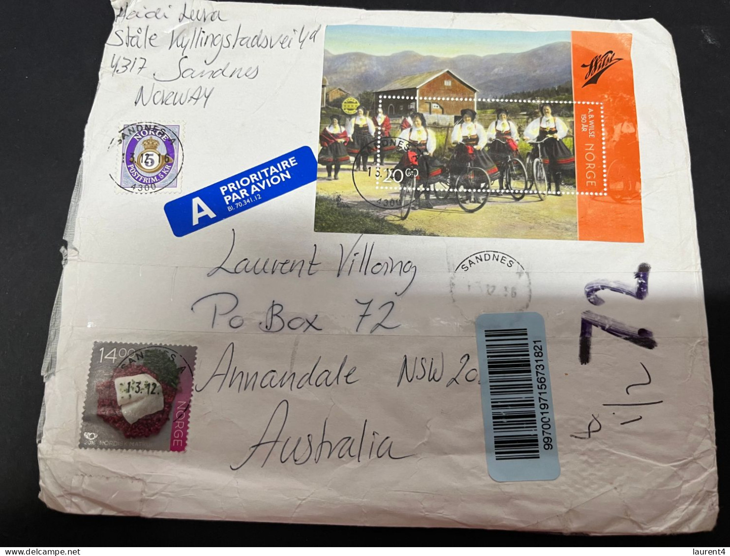 10-10-2023 (3 U 49) Norway Posted To Australia - 2016 - Padded As Seen On Scan (18 X 16 Cm) CN22 At Back - Briefe U. Dokumente