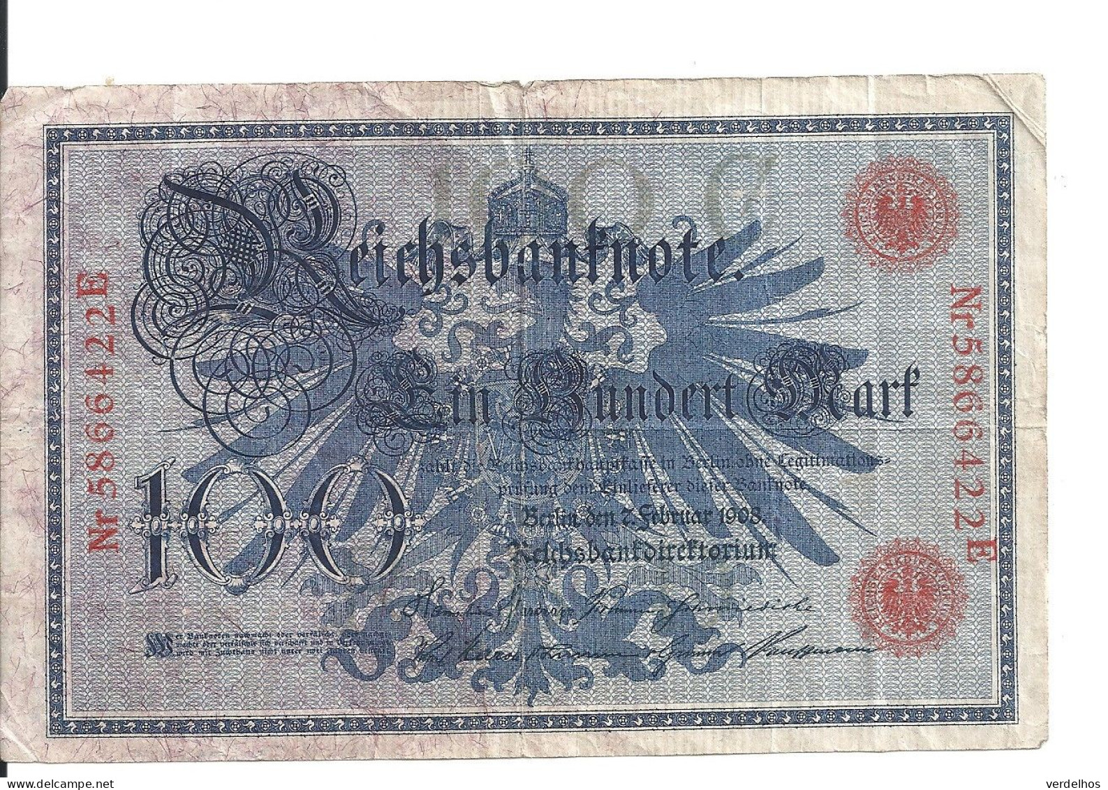 ALLEMAGNE 100 MARK 1908 VF P 33 - 100 Mark