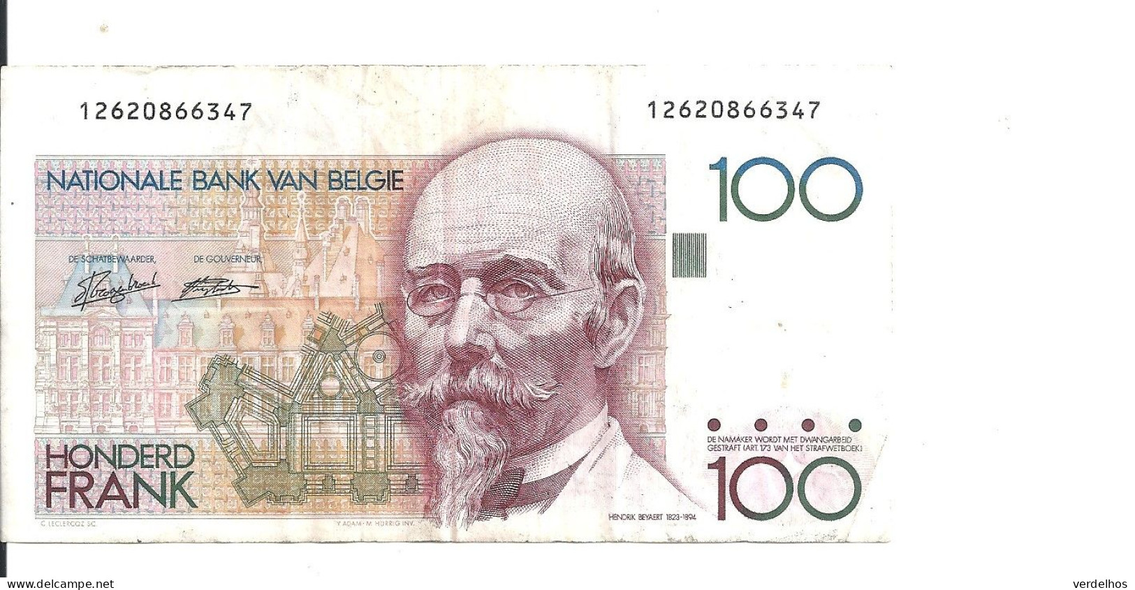 BELGIQUE 100 FRANCS ND1982-94 VF P 142 - 100 Francs