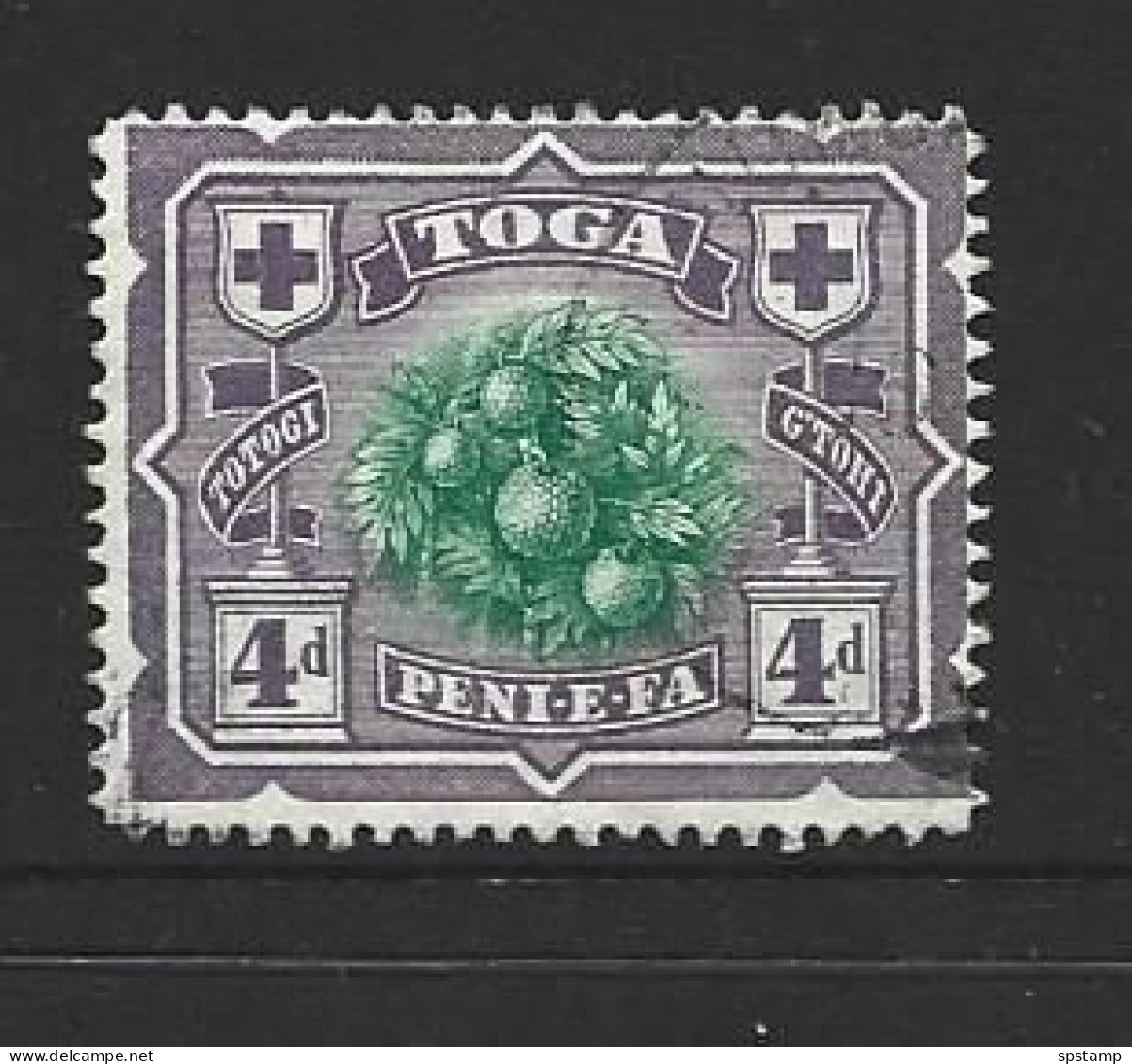 Tonga 1897 - 1934 Turtle Watermark 4d Breadfruit FU - Tonga (...-1970)