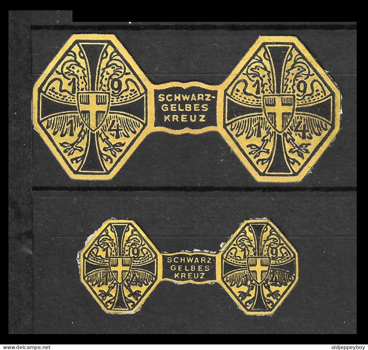 2 X WW1 GERMANY AUSTRIA BIG & SMALL YELLOW AND BLACK CROSS "Reklamemarke Schwarz-Gelbes Kreuz" VIGNETTE Reklamemarke - WW1