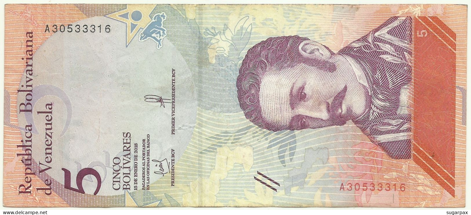 Venezuela - 5 Bolívares - 15.01.2018 - Pick 102 - Serie A - José Félix Ribas - Venezuela