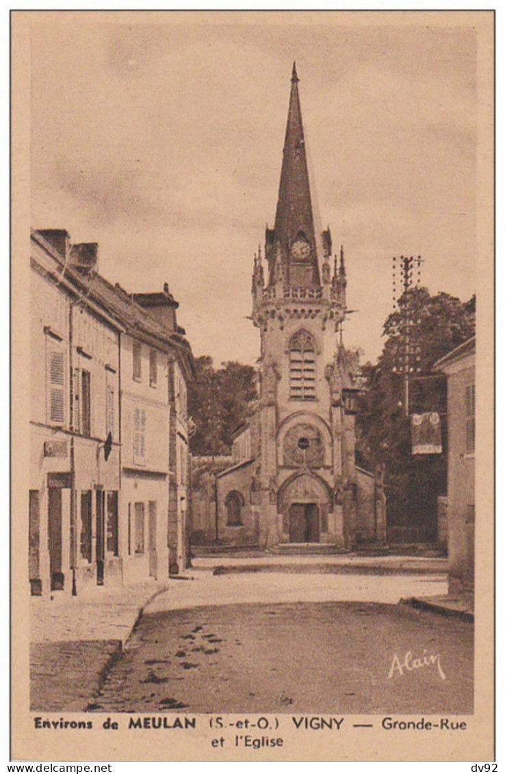 VAL D OISE VIGNY GRANDE RUE ET EGLISE ENVIRONS DE MEULAN (sépia) - Vigny