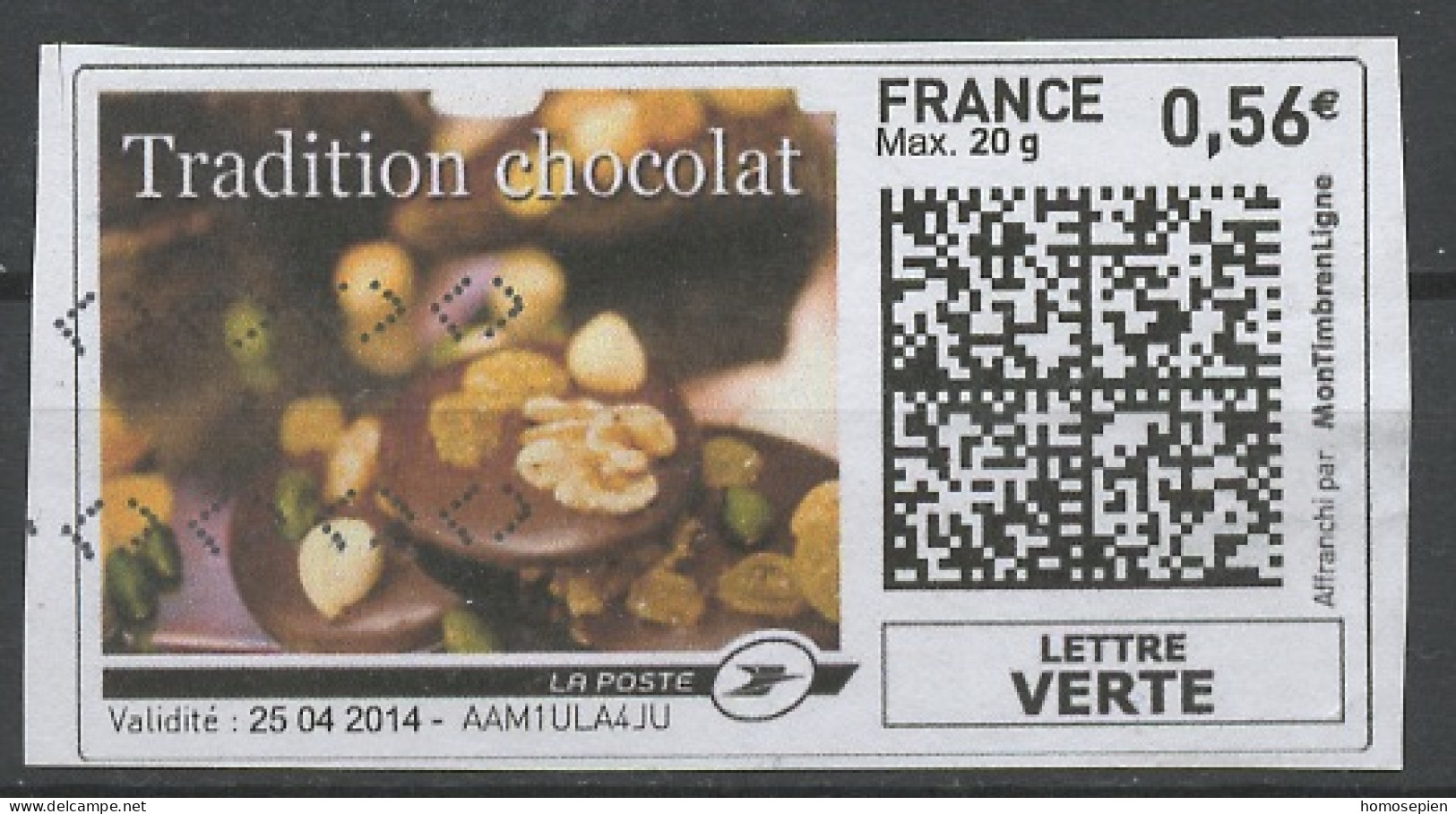 France - Frankreich Timbre Personnalisé Y&T N°MTEL LV20-03-0,56€  - Michel N°BS(?) (o) - Tradition Chocolat - Printable Stamps (Montimbrenligne)