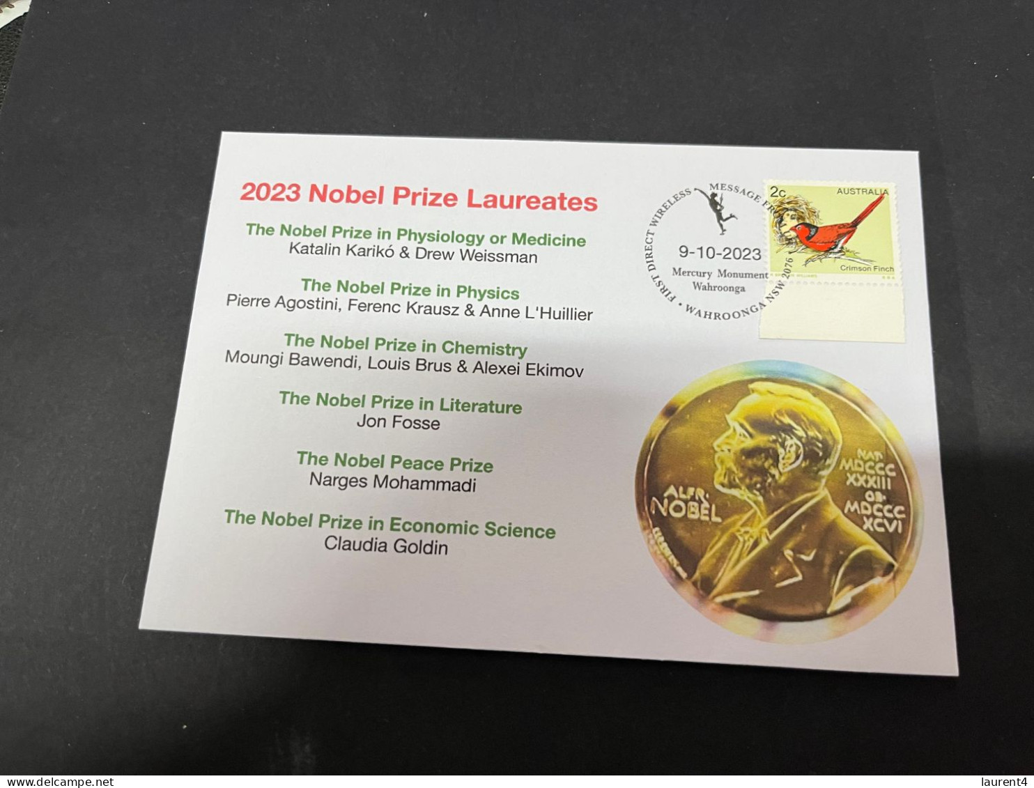 10-10-2023 (3 U 47) Nobel Prize Laureates For 2023 - 1 Cover -  OZ Stamp (postmarked 9-10-2022) - Altri & Non Classificati