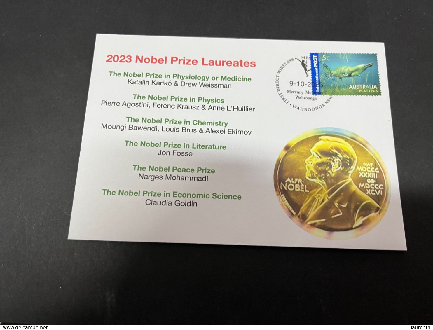 10-10-2023 (3 U 47) Nobel Prize Laureates For 2023 - 1 Cover -  OZ Stamp (postmarked 9-10-2022) - Otros & Sin Clasificación