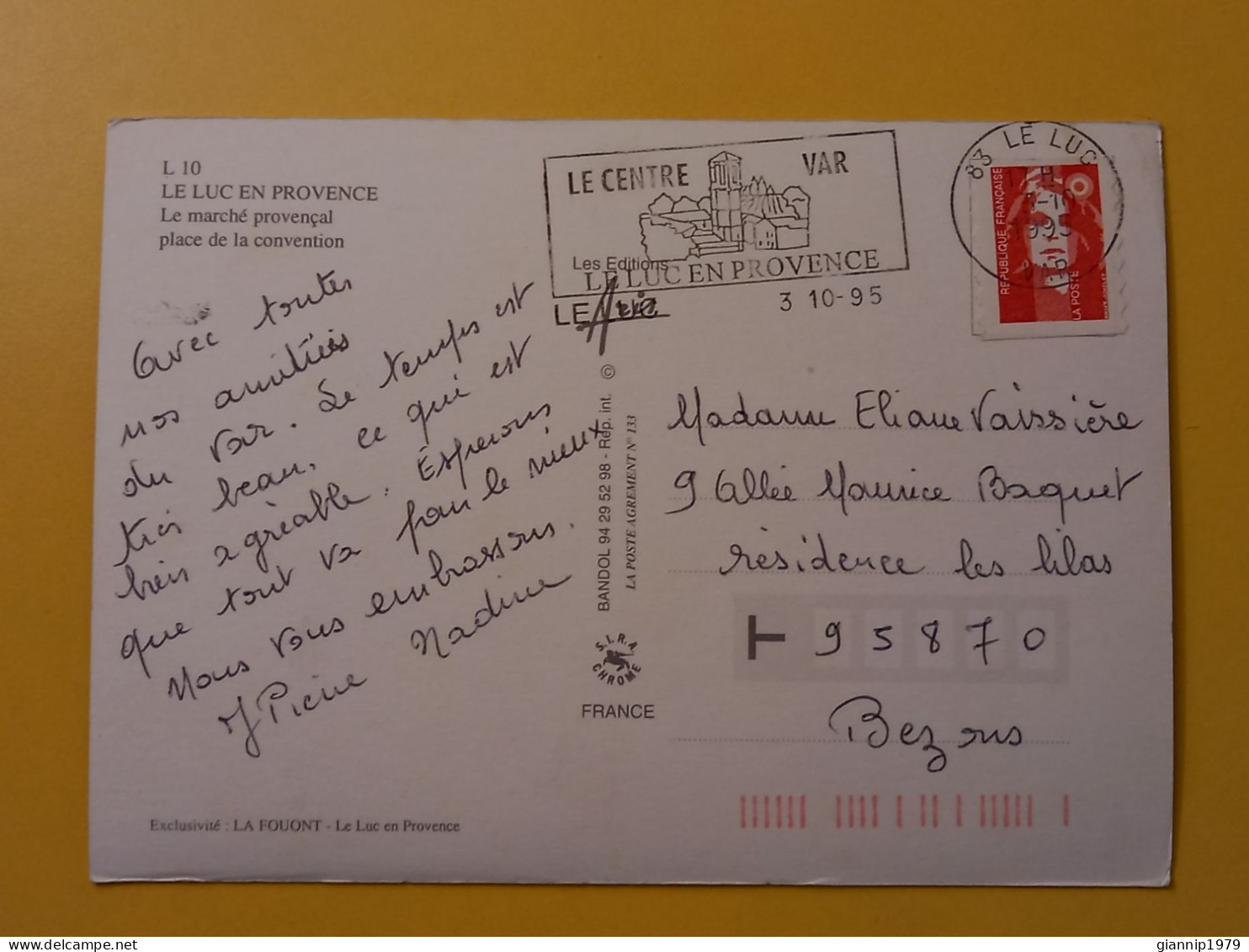 CARTOLINA POSTCARD FRANCIA FRANCE 1995 LE LUC EN PROVENCE BOLLO MARIANNE BRIAT OBLITERE' - Le Luc