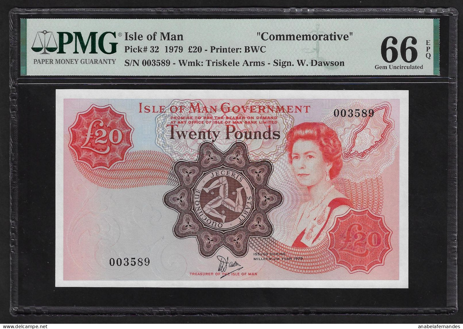 ISLE OF MAN 50 POUNDS 1979 P32 COMMEMORATIVE ONLY 5000 PCS ISSUED GEM UNC PMG 66 - 20 Pounds