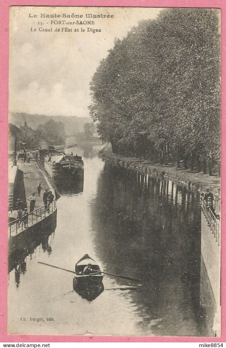 SAS0345  CPA PORT SUR SAONE   (Haute-Saône)  Le Canal De L'Est Et La Digue - Péniches  ++++++ - Port-sur-Saône