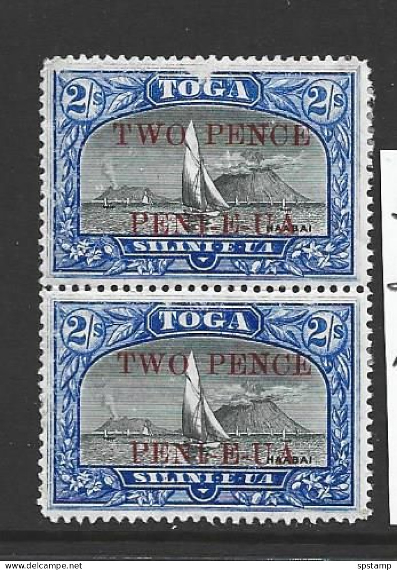 Tonga 1923 2d Surcharge On 5 Shilling Haapi MNH Pair , One With Scuff. Some Disturbed Gum - Tonga (...-1970)