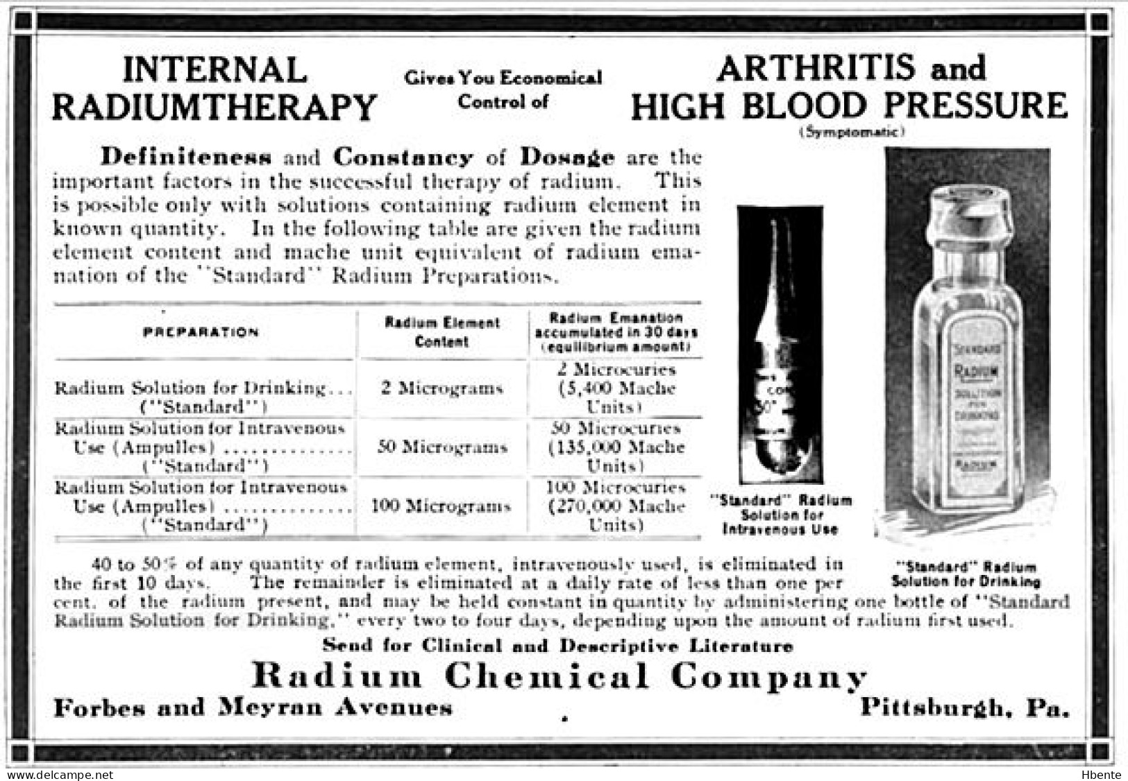 Radiumtherapy Arthritis High Blood Pressure Radium Chemical Company Pittsburgh USA (Photo) - Objects