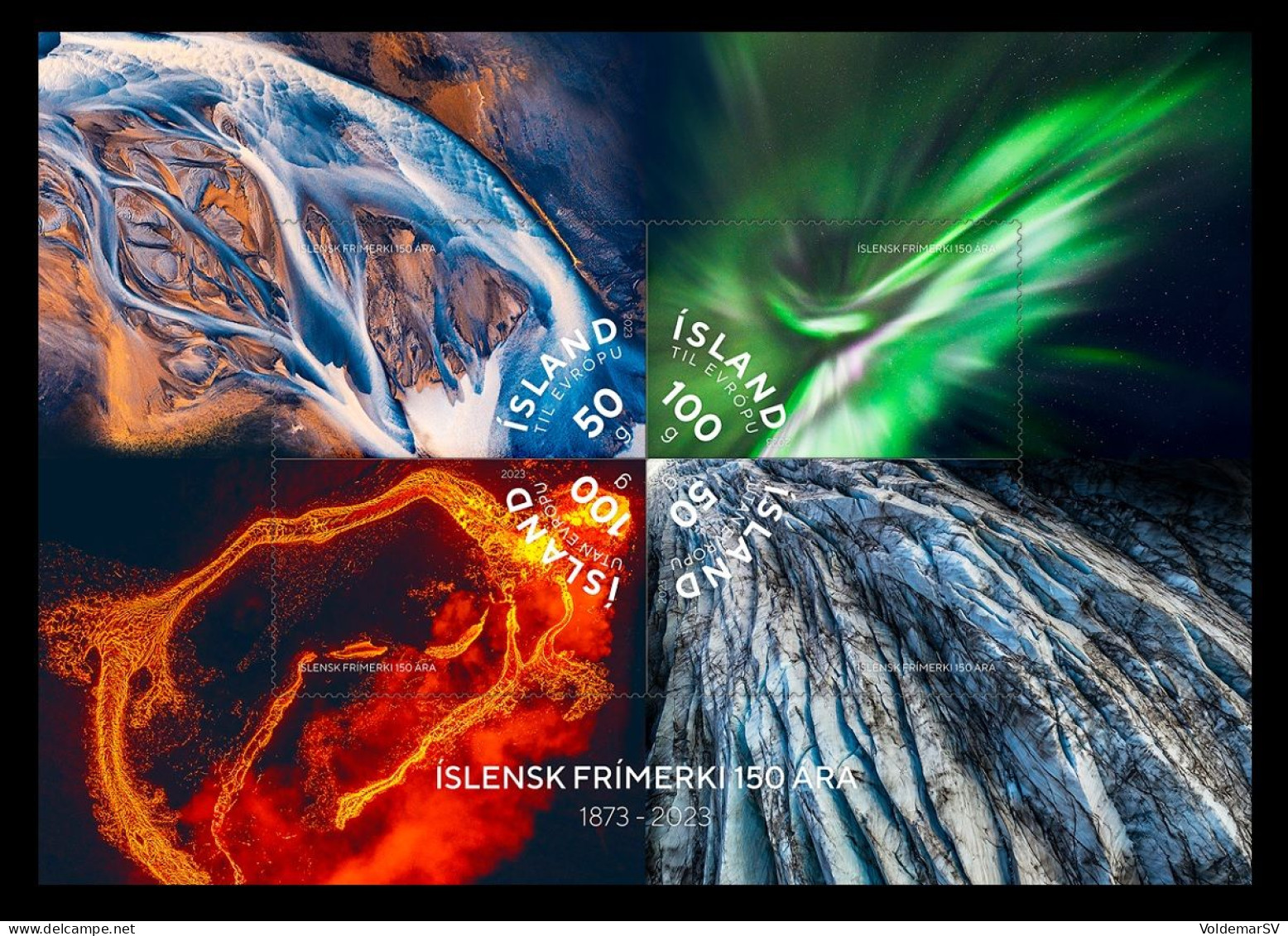 Iceland 2023 Mih. 1623/26 (Bl.70) 150 Years Of Icelandic Postage Stamps. Lagoon. Aurora. Volcano. Glacier MNH ** - Ungebraucht