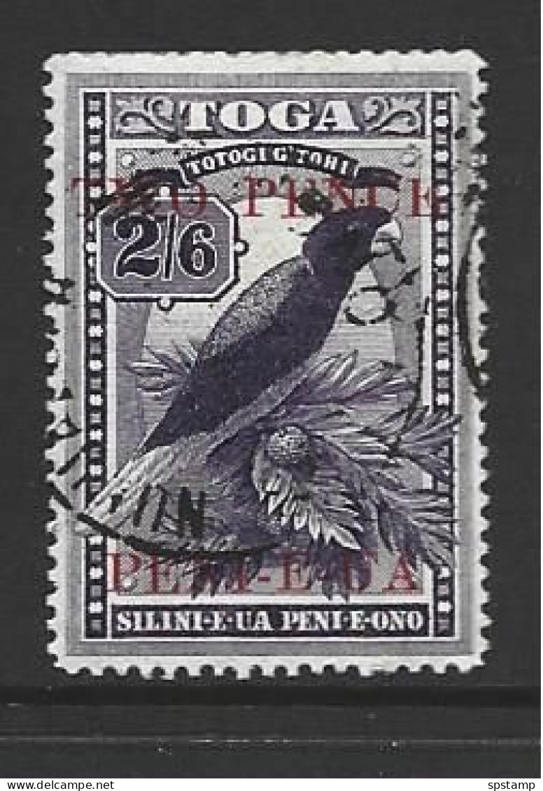 Tonga 1923 2d Surcharge On 2/6 Parrot Used - Tonga (...-1970)