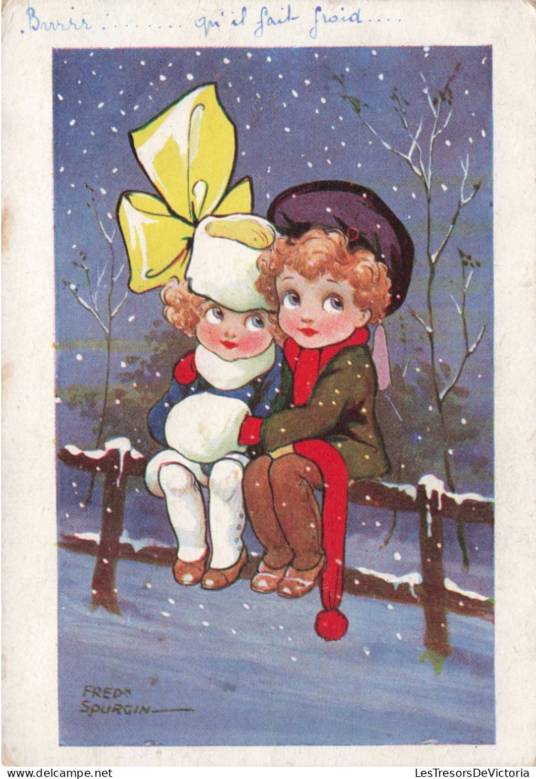 ILLUSTRATEUR SIGNE - Fred Spurgin - Deux Enfants Dans La Neige - Colorisé - Carte Postale Ancienne - Spurgin, Fred