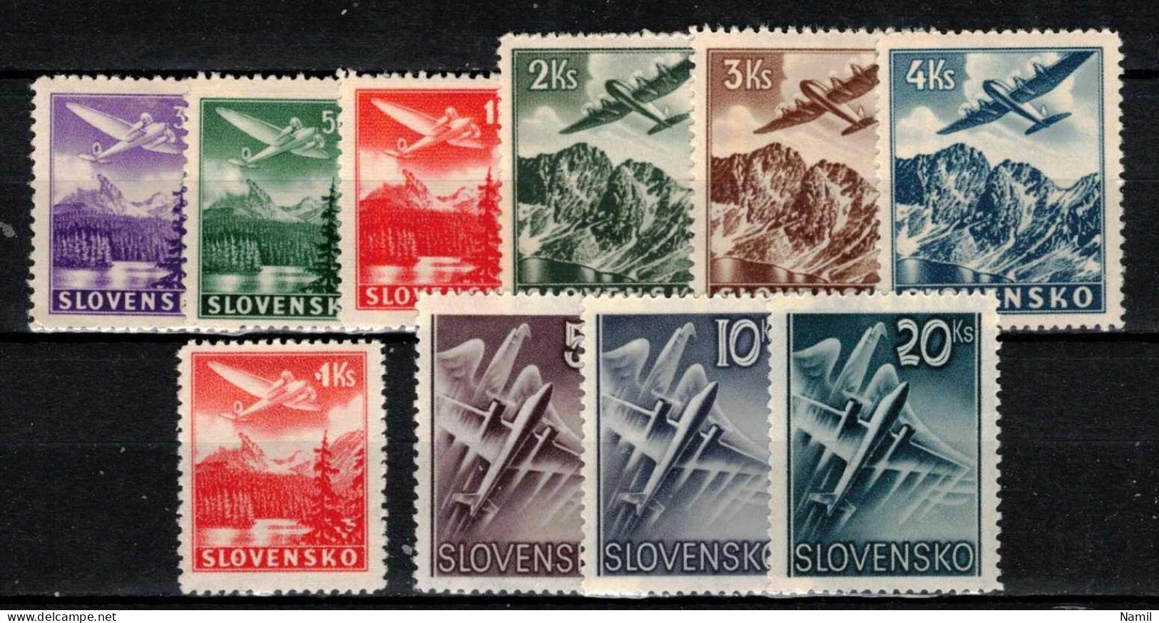 Slovaquie 1939 Mi 48-53 Ex (Yv PA 1-6 Ex), (MH)*  Lot Avec Timbres PA, Trace De Charniere Propre - Nuevos