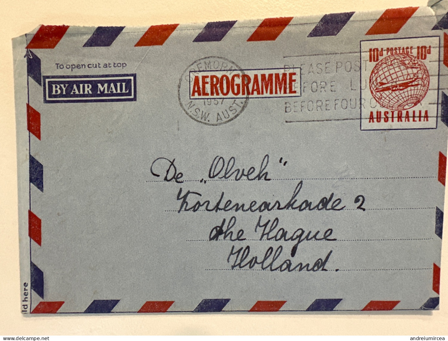 Australia 1957 Aerogramme To Holland - Aerogramme