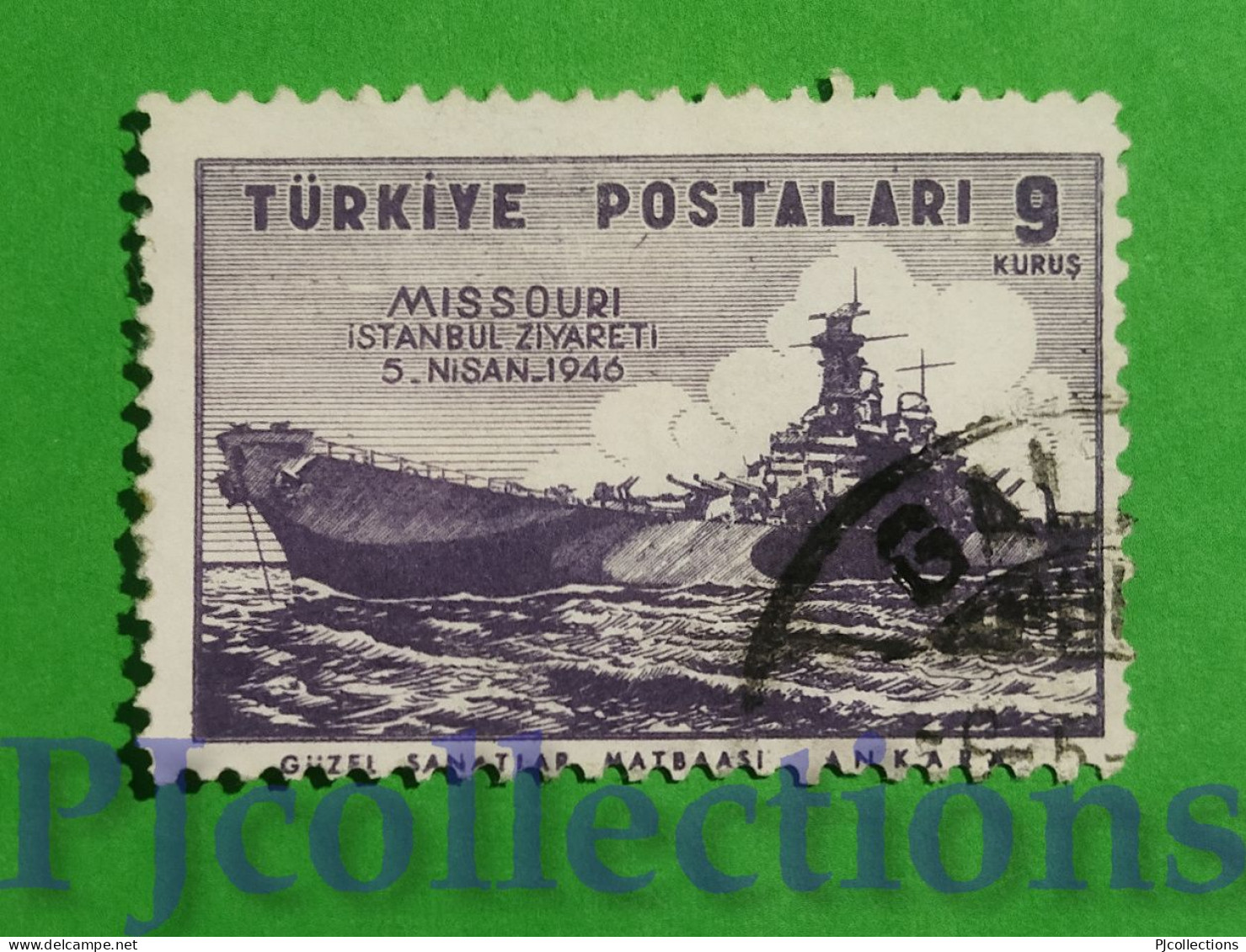 S573 - TURCHIA - TURKEY 1946 USS MISSOURI 9k USATO - USED - Oblitérés