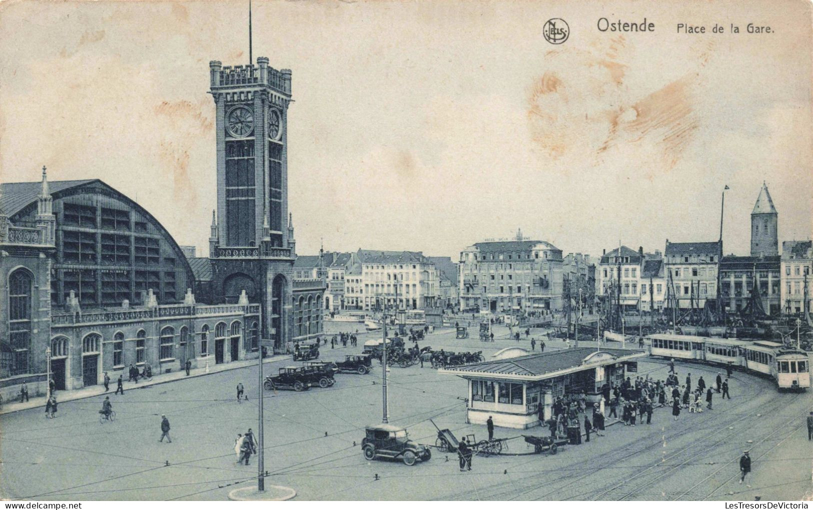 BELGIQUE - Ostende - Place De La Gare - Animé - Carte Postale Ancienne - Oostende