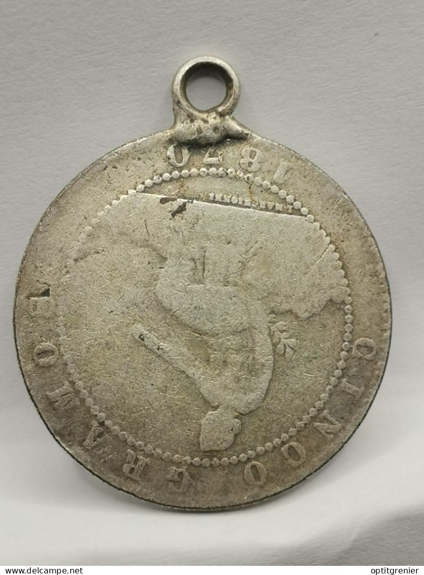 PENDENTIF 5 CENTIMOS 1870 ESPAGNE ARGENTE - Andere & Zonder Classificatie